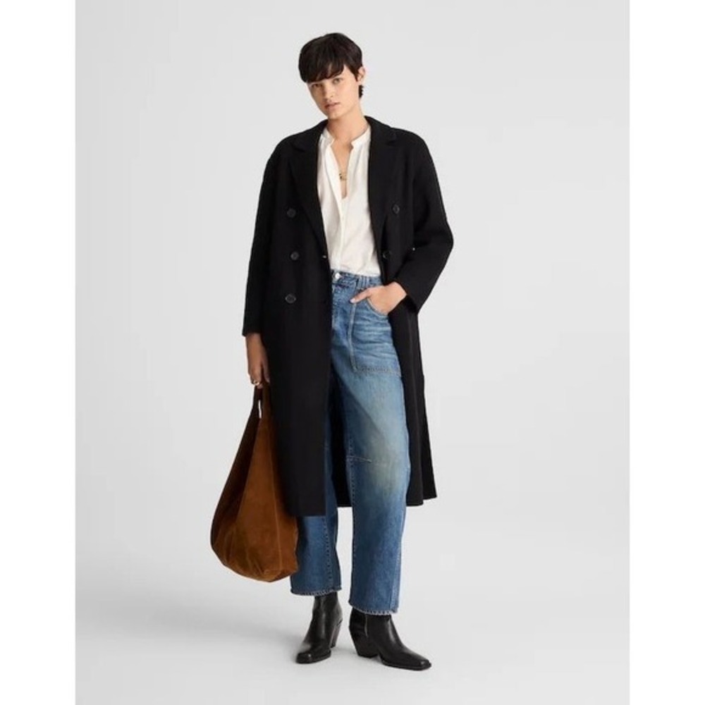 NWT Madewell Wool Blend Double-Faced Brushed Long Coat Jet Black NW773 XXS